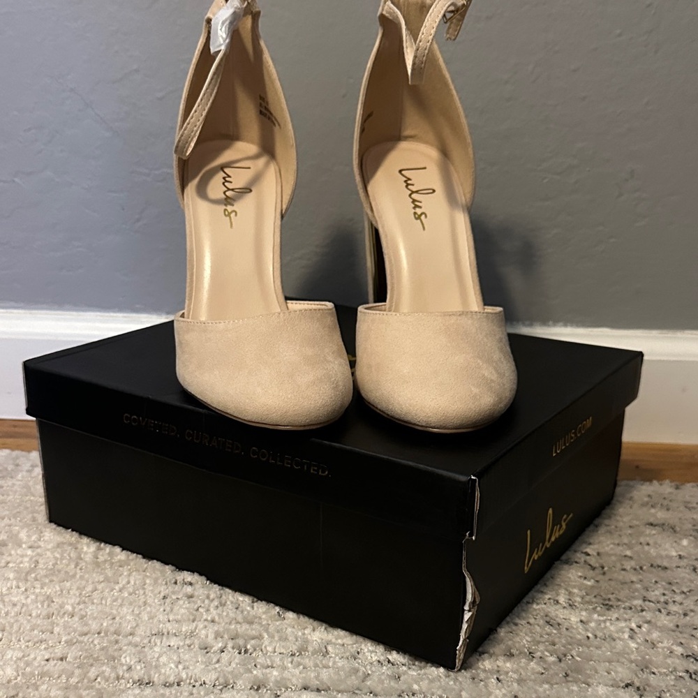 LULUS Laura Light Nude Suede Ankle Strap Heels